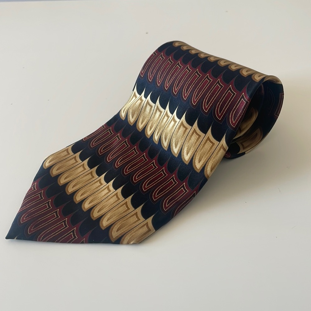 PURE SILK Handmade DiMoggio Black Gold and Burgundy Design Men’s Necktie